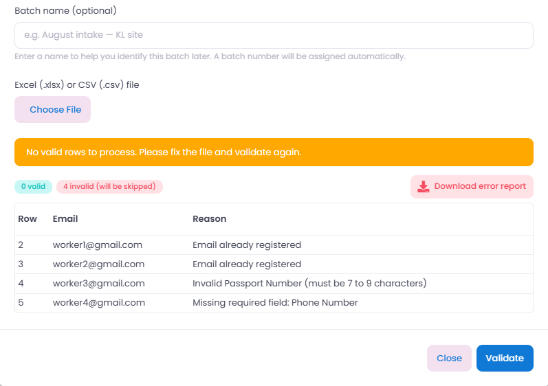 Upload a workforce in one file